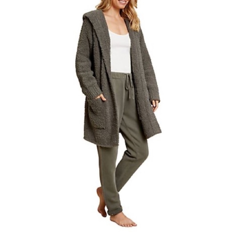 Dark gray Barefoot Dreams zip up hooded cardigan